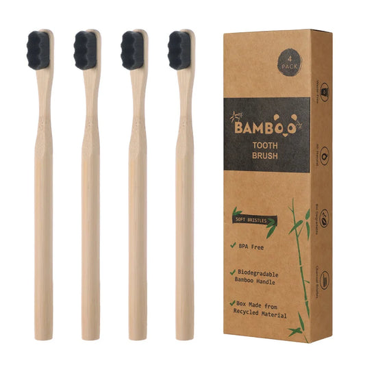 4Pcs Bamboo Toothbrush Biodegradable 20000 Extra Soft Natural Bristle Toothbrush,Toothbrushes for Sensitive Teeth Gum Recession