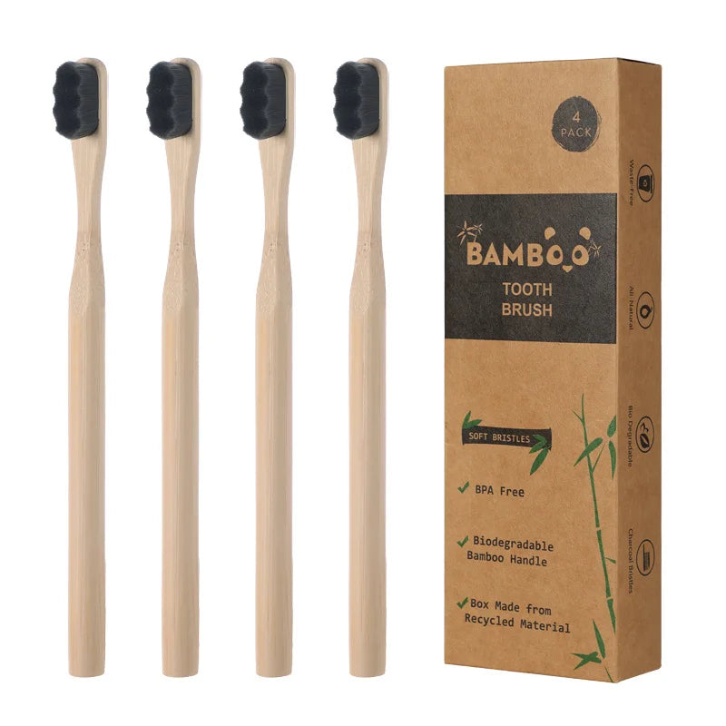 4Pcs Bamboo Toothbrush Biodegradable 20000 Extra Soft Natural Bristle Toothbrush,Toothbrushes for Sensitive Teeth Gum Recession