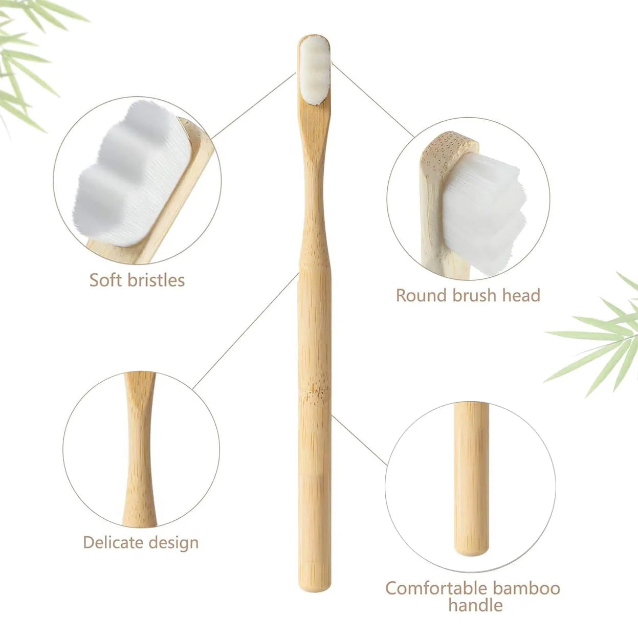 4Pcs Bamboo Toothbrush Biodegradable 20000 Extra Soft Natural Bristle Toothbrush,Toothbrushes for Sensitive Teeth Gum Recession