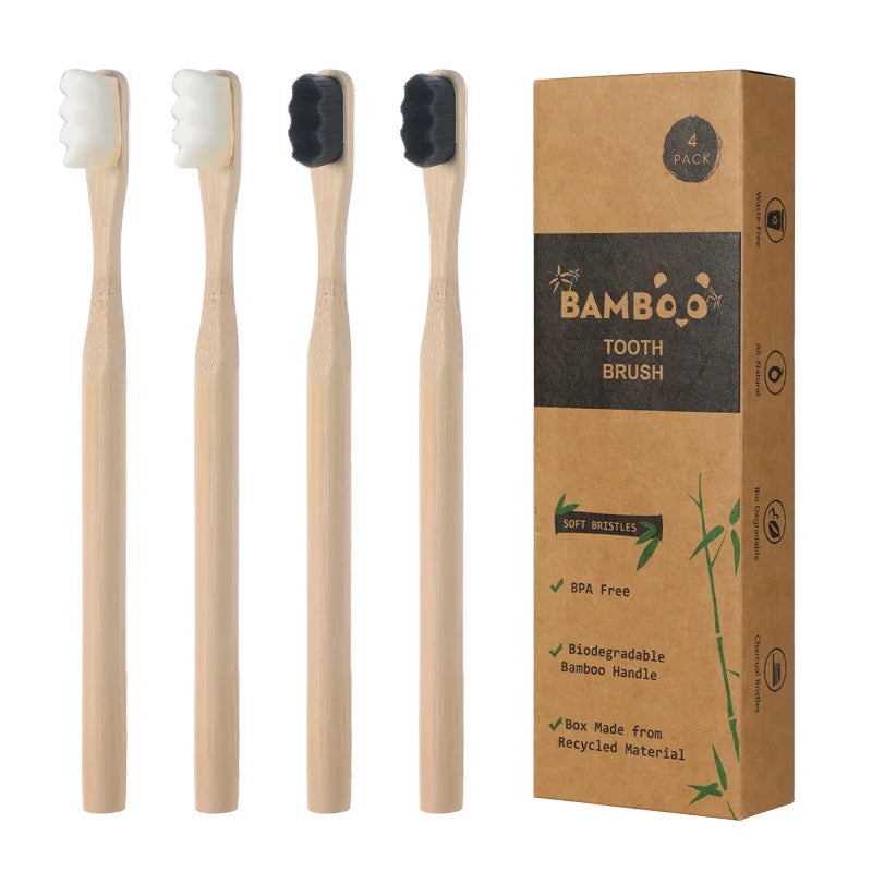 4Pcs Bamboo Toothbrush Biodegradable 20000 Extra Soft Natural Bristle Toothbrush,Toothbrushes for Sensitive Teeth Gum Recession