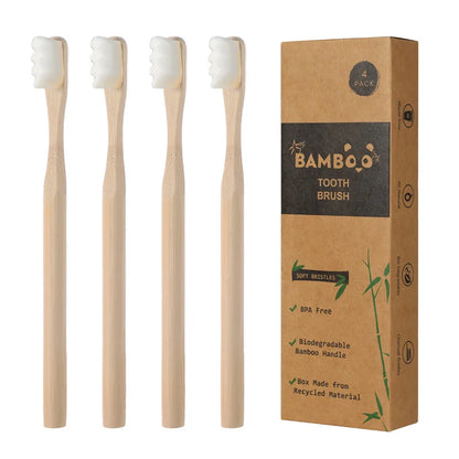 4Pcs Bamboo Toothbrush Biodegradable 20000 Extra Soft Natural Bristle Toothbrush,Toothbrushes for Sensitive Teeth Gum Recession
